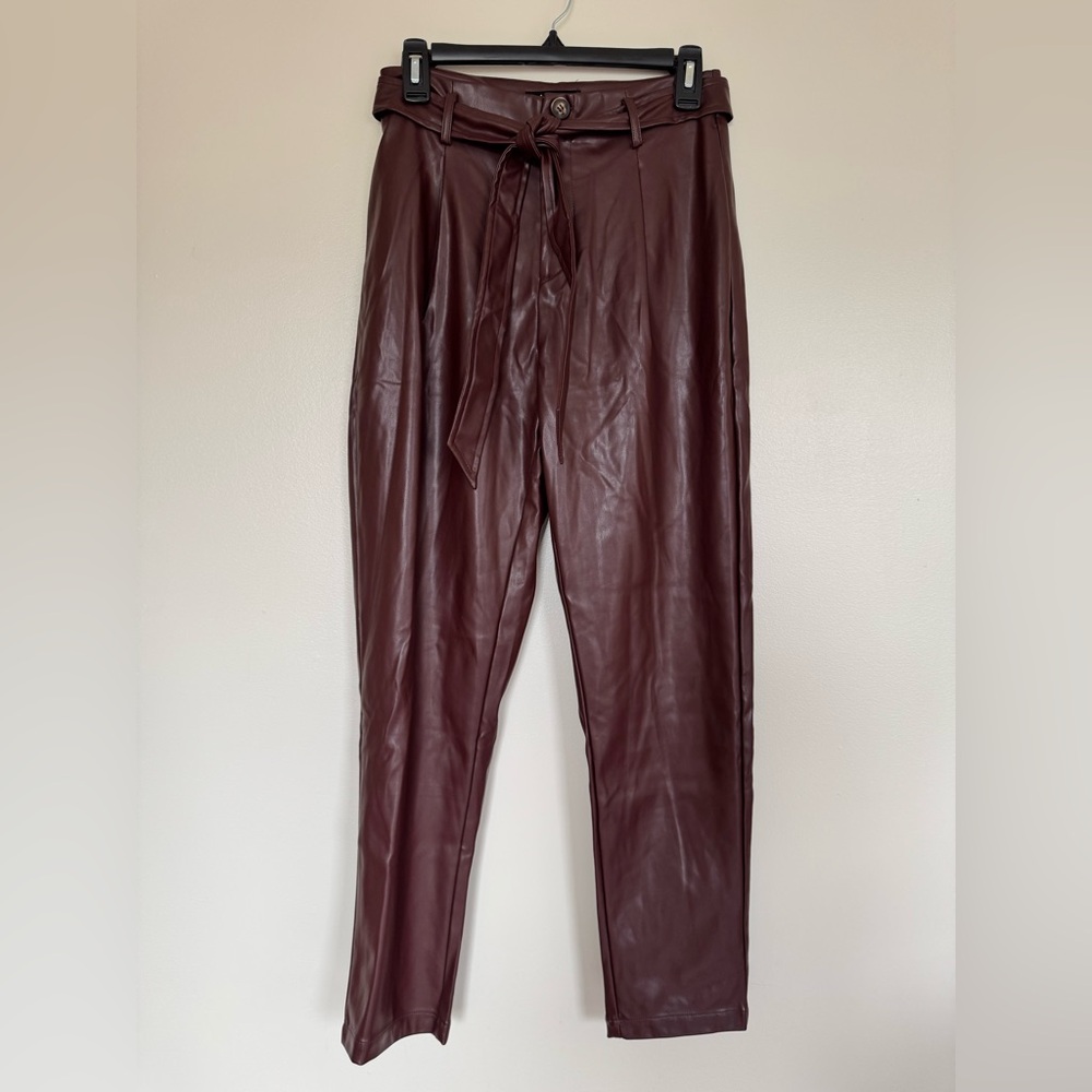 Andy & Lucy Commando Faux Leather Paperbag Pant in Oxblood/burgundy Size Small